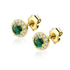 6,5mm ZINZI goldplated zilveren oorstekers met smaragdgroene kleursteen in entourage zetting ZIO2697G