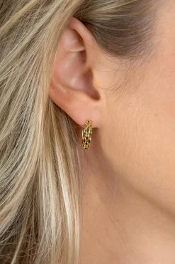 16mm ZINZI goldplated zilveren oorringen met rolex-style schakels 4mm breed en luxe klapsluiting ZIO2556G