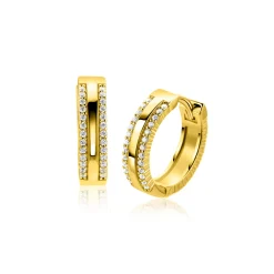 16mm ZINZI goldplated zilveren luxe oorringen met klapsluiting, bezet met witte zirconia's ZIO2445Y
