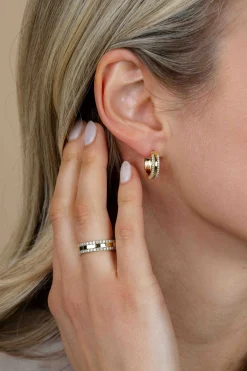 16mm ZINZI goldplated zilveren luxe oorringen met klapsluiting, bezet met witte zirconia's ZIO2445Y