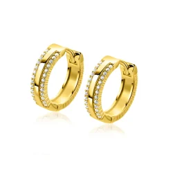 16mm ZINZI goldplated zilveren luxe oorringen met klapsluiting, bezet met witte zirconia's ZIO2445Y