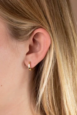 13,5mm ZINZI gold plated zilveren oorringen met vierkante gladde buis 3mm, luxe klapsluiting ZIO2861G