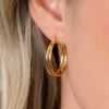 24mm ZINZI gold plated zilveren multi-look oorringen met dubbele buis. Met gemakkelijke bovensluiting ZIO2858G