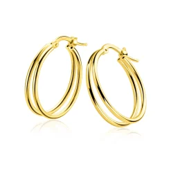 24mm ZINZI gold plated zilveren multi-look oorringen met dubbele buis. Met gemakkelijke bovensluiting ZIO2858G