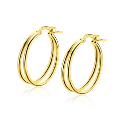 24mm ZINZI gold plated zilveren multi-look oorringen met dubbele buis. Met gemakkelijke bovensluiting ZIO2858G