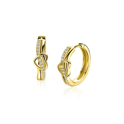 15mm ZINZI gold plated zilveren oorringen met een opengewerkt sierlijk hart waarbij een rij witte zirkonia’s vloeiend door het hart loopt, luxe klapsluiting ZIO2874Y