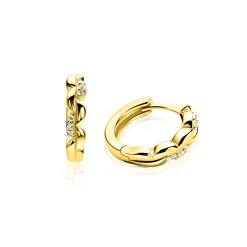 13mm ZINZI gold plated zilveren oorringen met een sierlijk golvend design, subtiel bezet met witte zirkonia’s, luxe klapsluiting ZIO2875