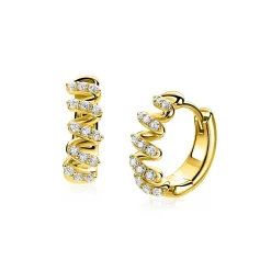 16mm ZINZI gold plated zilveren oorringen met een sierlijk open golvend design, bezet met witte zirkonia’s, luxe klapsluiting ZIO2877Y