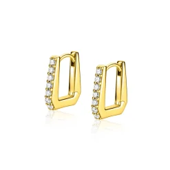 12mm ZINZI gold plated zilveren rechthoekige oorringen, strakke buis bezet met een rij witte zirkonia’s, luxe klapsluiting ZIO2878Y