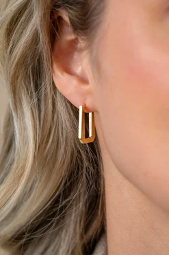 20mm ZINZI gold plated zilveren rechthoekige oorringen, strakke buis met modern design, luxe klapsluiting ZIO2879G