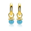 8mm ZINZI gold plated zilveren oorbedels met een turquoise parel en een strikvormige zetting bezet met witte zirkonia’s ZICH2863T (zonder oorringen)
