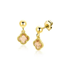 14mm ZINZI gold plated zilveren oorstekers met licht bruine klavers 7mm ZIO2905C