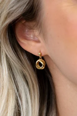17mm ZINZI gold plated zilveren oorstekers met drie verbonden ringen (knoop-stijl) ZIO2890G