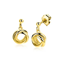17mm ZINZI gold plated zilveren oorstekers met drie verbonden ringen (knoop-stijl) ZIO2890G