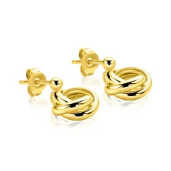 17mm ZINZI gold plated zilveren oorstekers met drie verbonden ringen (knoop-stijl) ZIO2890G