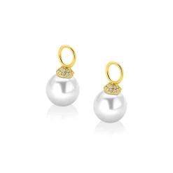 8mm ZINZI goldplated zilveren oorbedels met ronde witte parel en pavé gezette top met witte zirkonia’s ZICH2823Y (zonder oorringen)
