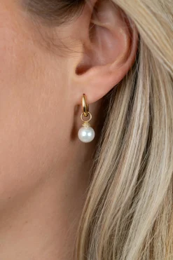 8mm ZINZI goldplated zilveren oorbedels met ronde witte parel en pavé gezette top met witte zirkonia’s ZICH2823Y (zonder oorringen)