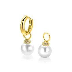 8mm ZINZI goldplated zilveren oorbedels met ronde witte parel en pavé gezette top met witte zirkonia’s ZICH2823Y (zonder oorringen)