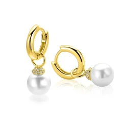 8mm ZINZI goldplated zilveren oorbedels met ronde witte parel en pavé gezette top met witte zirkonia’s ZICH2823Y (zonder oorringen)