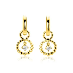 10mm ZINZI goldplated zilveren oorbedels met bolletjes en bungelende witte zirkonia ZICH2816 (zonder oorringen)