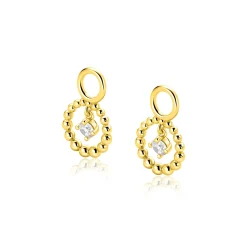 10mm ZINZI goldplated zilveren oorbedels met bolletjes en bungelende witte zirkonia ZICH2816 (zonder oorringen)