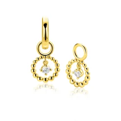 10mm ZINZI goldplated zilveren oorbedels met bolletjes en bungelende witte zirkonia ZICH2816 (zonder oorringen)