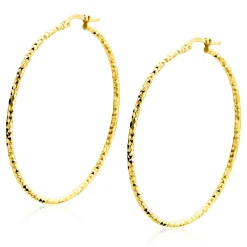 52mm ZINZI gold plated zilveren grote oorringen met gefacetteerde buis en handige bovensluiting ZIO2912G