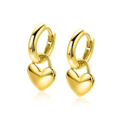 9mm ZINZI goldplated zilveren oorbedels glanzend hart ZICH2673G (zonder oorringen)