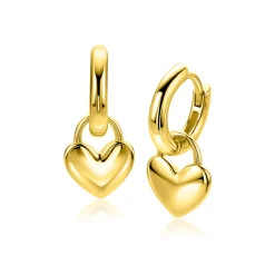 9mm ZINZI goldplated zilveren oorbedels glanzend hart ZICH2673G (zonder oorringen)