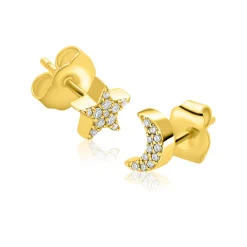7mm ZINZI goldplated zilveren oorknopjes in ster- en maansymbool, bezet met fonkelende witte zirkonia’s ZIO2827