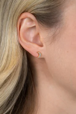 7mm ZINZI goldplated zilveren oorknopjes in ster- en maansymbool, bezet met fonkelende witte zirkonia’s ZIO2827