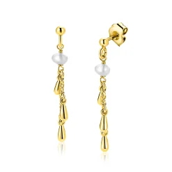 37mm ZINZI gold plated zilveren oorstekers met druppels en witte zoetwaterparels ZIO2753