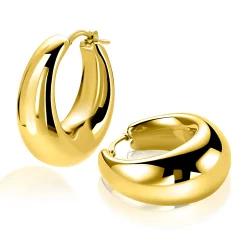31mm ZINZI gold plated zilveren oorringen met brede buis (9mm) en ovaal model, handige bovensluiting  ZIO2750G