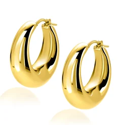 31mm ZINZI gold plated zilveren oorringen met brede buis (9mm) en ovaal model, handige bovensluiting  ZIO2750G