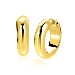 28mm ZINZI gold plated zilveren oorringen met brede buis (8mm) en rond model, handige bovensluiting  ZIO2749G