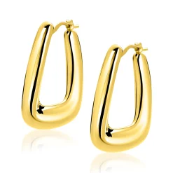 33mm ZINZI gold plated zilveren oorringen met brede buis en rechthoekig model, handige bovensluiting  ZIO2748G