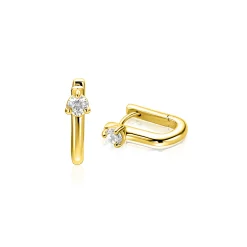14mm ZINZI gold plated zilveren oorringen U-vorm met witte zirkonia ZIO2733Y