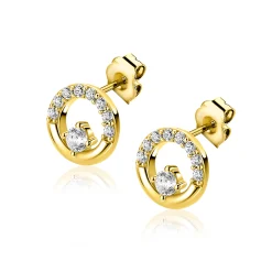 9,5mm ZINZI gold plated zilveren oorstekers open rondje met zirkonia ZIO2725Y