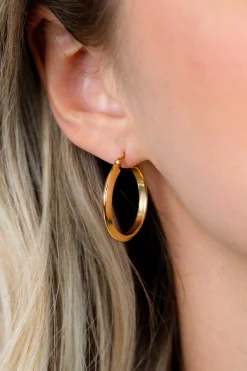 25mm ZINZI gold plated zilveren oorringen met gladde buis 3mm breed en handige bovensluiting ZIO2856G