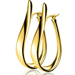 49mm ZINZI gold plated zilveren grote oorringen in organische vorm met een speelse twist en handige bovensluiting ZIO2675G