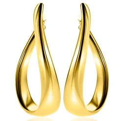 49mm ZINZI gold plated zilveren grote oorringen in organische vorm met een speelse twist en handige bovensluiting ZIO2675G