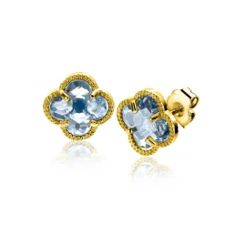 9mm ZINZI gold plated zilveren oorstekers in klaver vorm met lichtblauwe kleursteen ZIO2662B