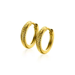 15mm ZINZI gold plated zilveren oorringen met veertjesmotief 3mm breed en luxe klapsluiting ZIO2644G