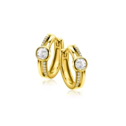 15,5mm ZINZI gold plated zilveren oorringen met ronde kastzetting en multilook uitstraling, bezet met witte zirconia's en luxe klapsluiting ZIO2625