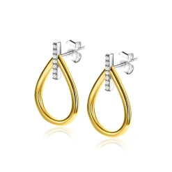25mm ZINZI gold plated zilveren grote ovale oorstekers waarbij de top bezet is met witte zirconia's ZIO2619