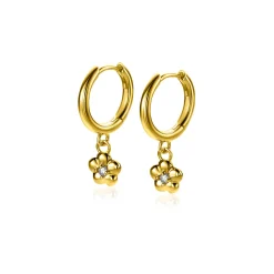22mm ZINZI gold plated zilveren oorringen 14mm met bungelende bloemetjes bezet met witte zirconia ZIO2620