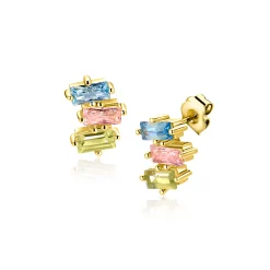 8mm ZINZI gold plated zilveren oorstekers driekleurige baguette zirkonia ZIO2739