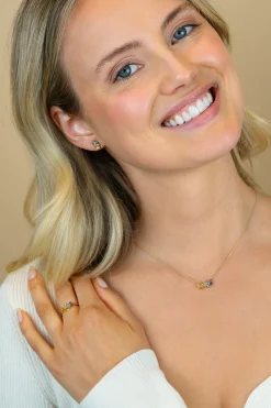 8mm ZINZI gold plated zilveren oorstekers driekleurige baguette zirkonia ZIO2739