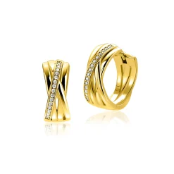 17mm ZINZI gold plated zilveren cross-over oorringen met luxe scharniersluiting 7mm breed ZIO1790Y