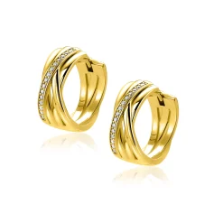 17mm ZINZI gold plated zilveren cross-over oorringen met luxe scharniersluiting 7mm breed ZIO1790Y